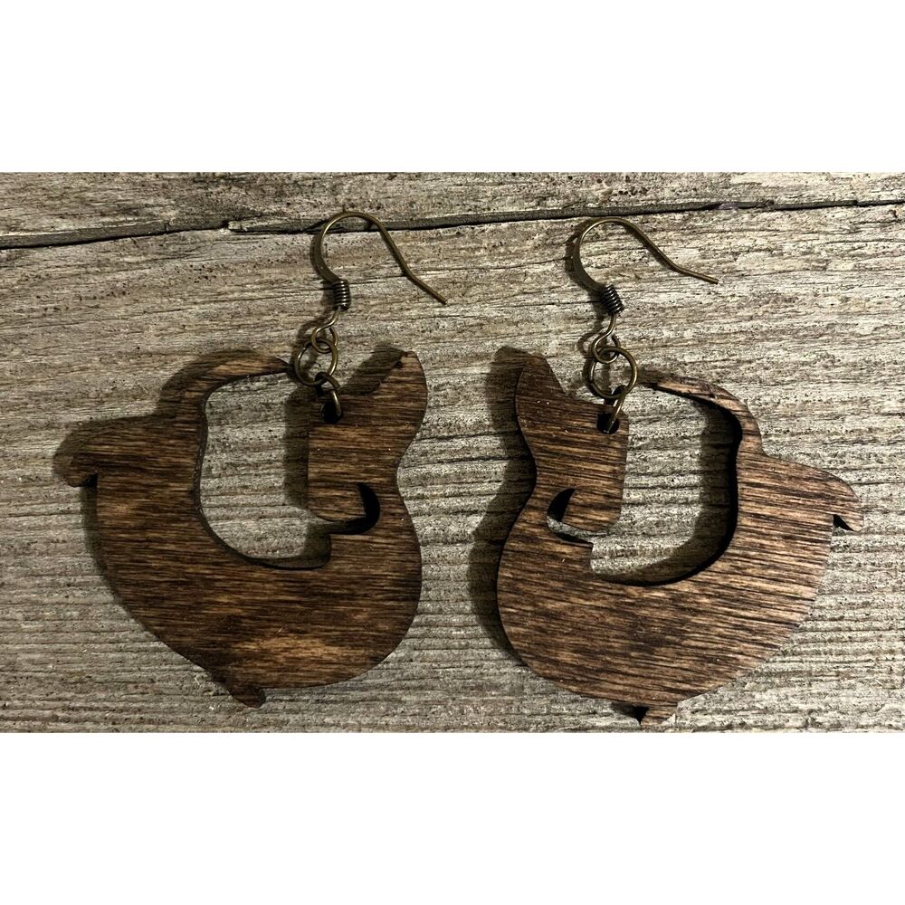 Wood Earrings- Dachshund - Mahogany Stain - E004-S2